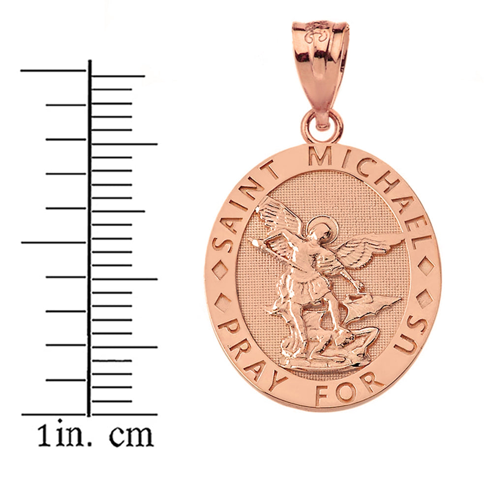 Engravable Saint Michael Pray For Us Oval Pendant Necklace in Gold, view 8