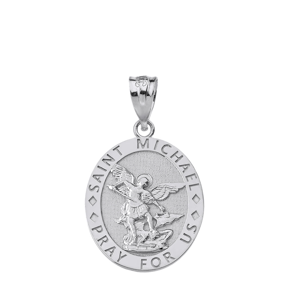 Engravable Saint Michael Pray For Us Oval Pendant Necklace in Gold, view 10