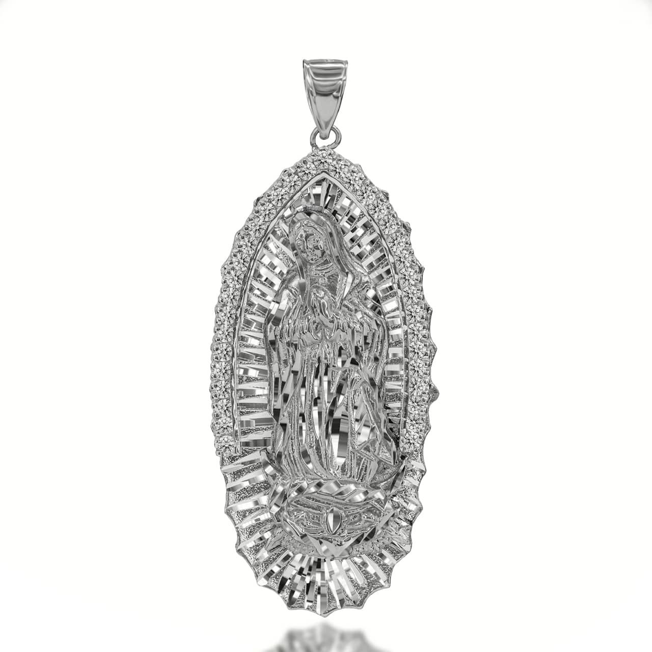 Extra Large CZ Studded Our Lady of Guadalupe Pendant in Gold, view 2