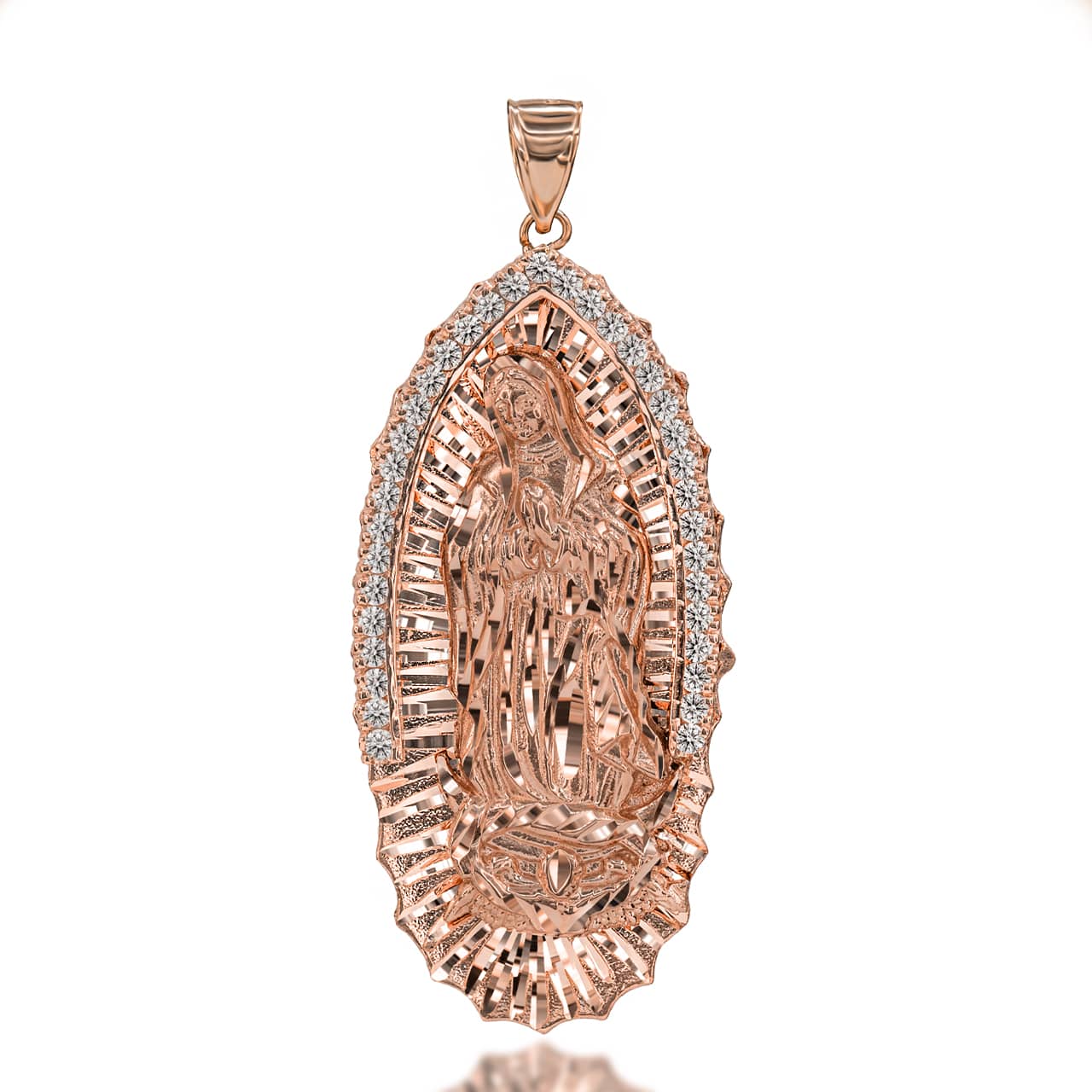 Extra Large CZ Studded Our Lady of Guadalupe Pendant in Gold, view 3
