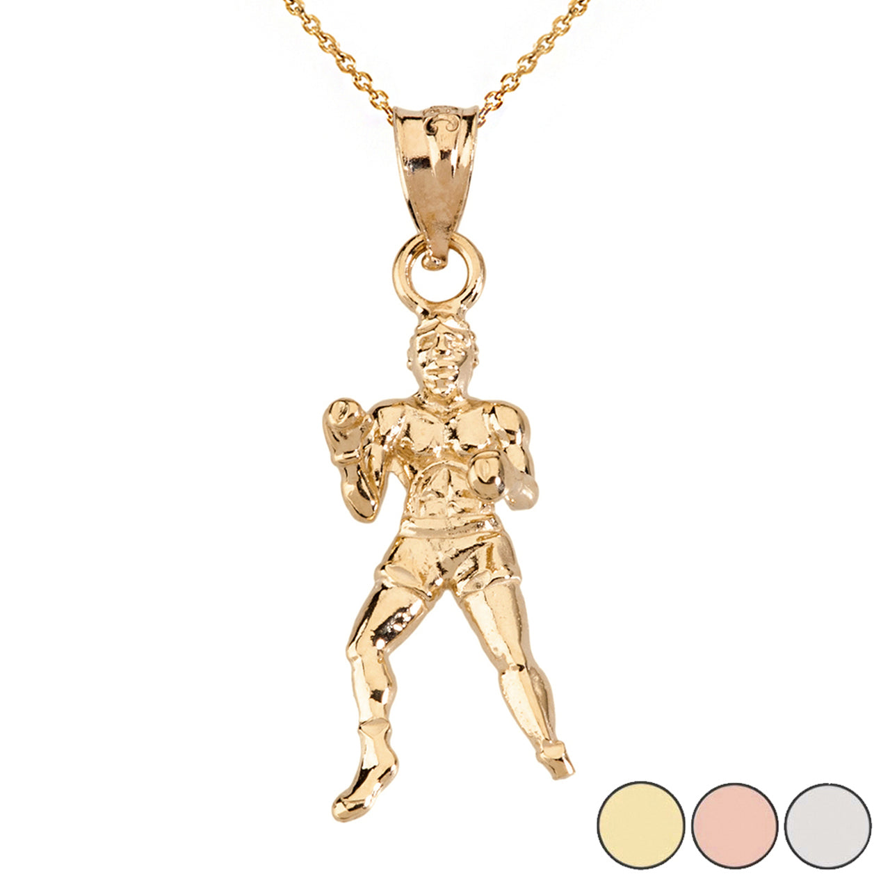 Fight Sports Athletic Boxing Pendant Necklace in Solid Gold