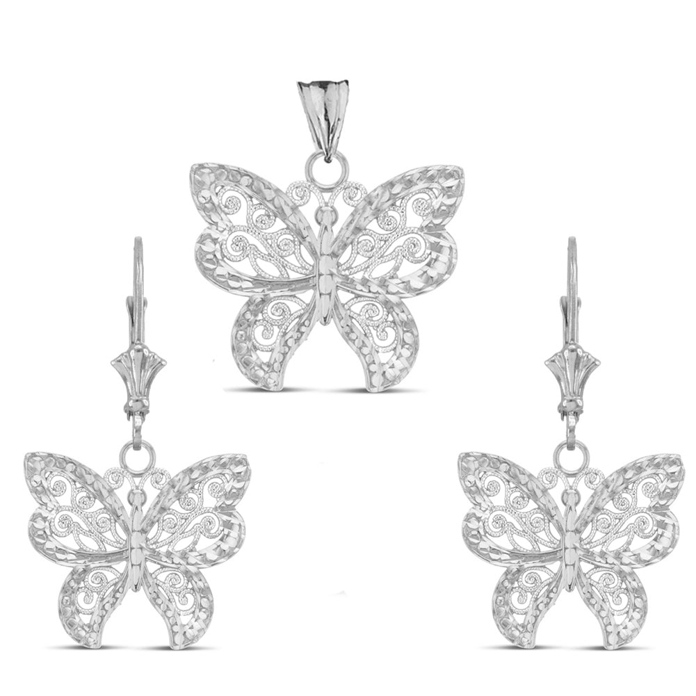 Filigree Butterfly Pendant Necklace Set in Sterling Silver, view 2