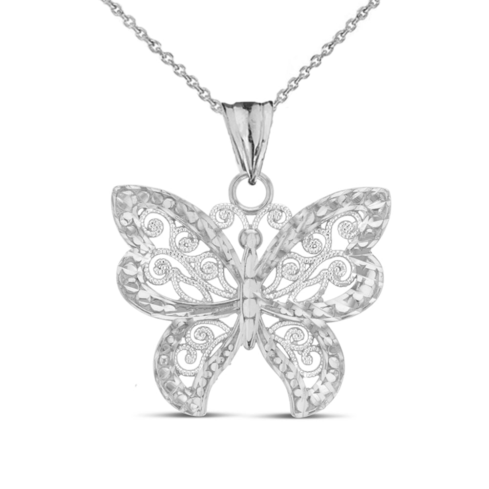 Filigree Butterfly Pendant Necklace Set in Sterling Silver, view 3