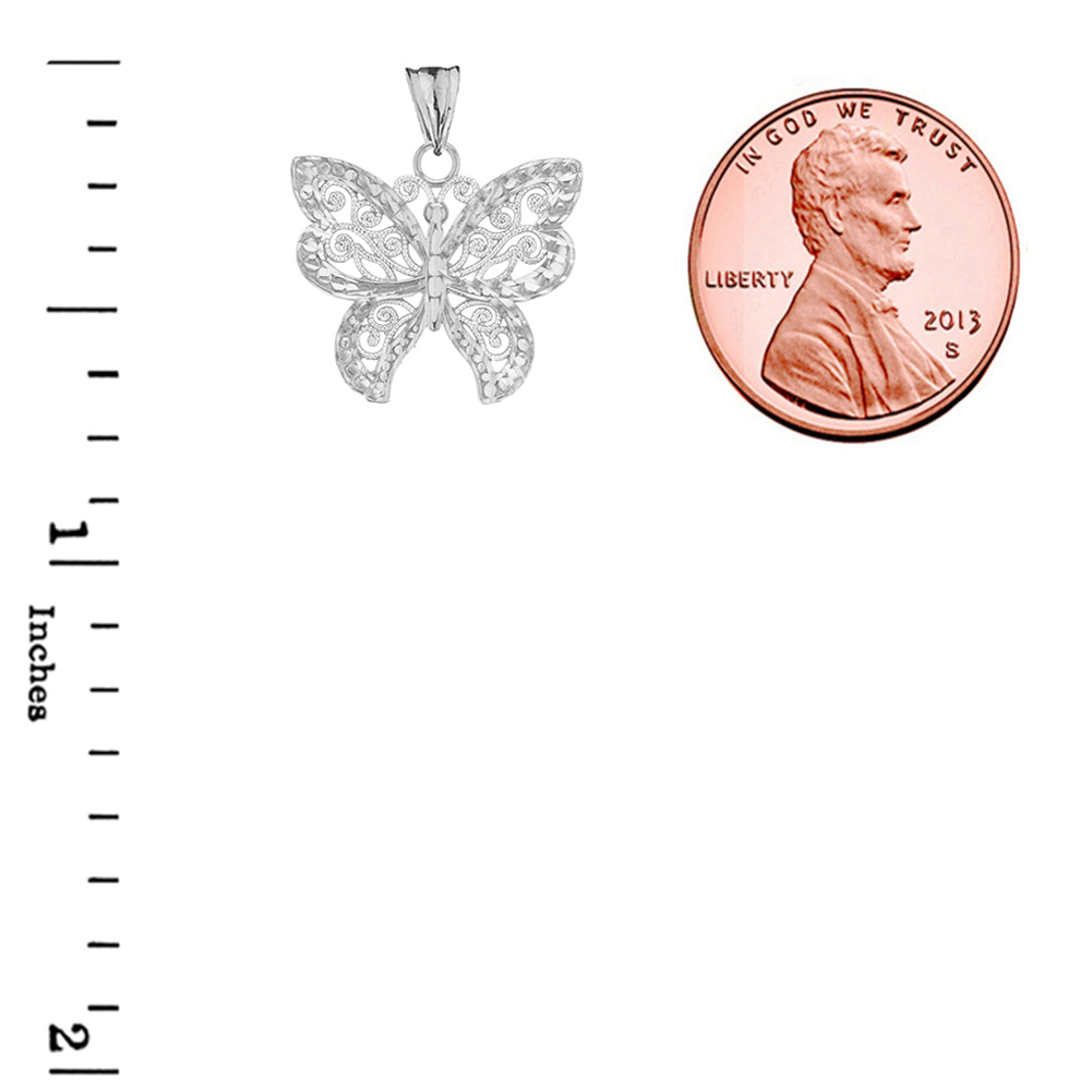 Filigree Butterfly Pendant Necklace Set in Sterling Silver, view 5