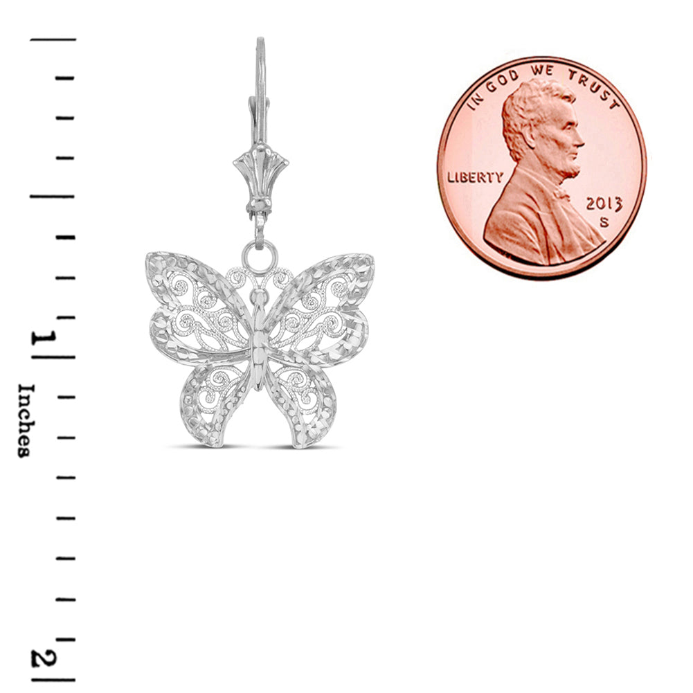 Filigree Butterfly Pendant Necklace Set in Sterling Silver, view 6