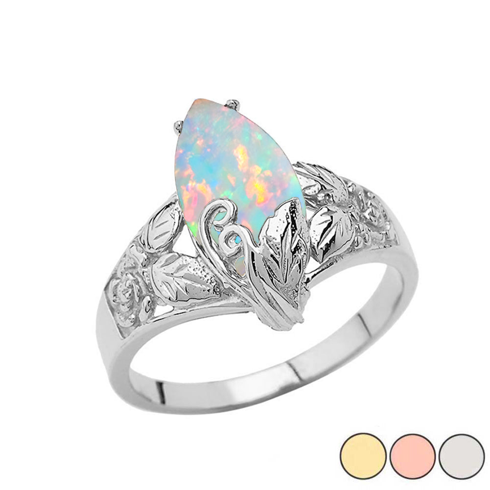 Filigree Floral Simulated Opal Marquise Ring In Gold, view 3