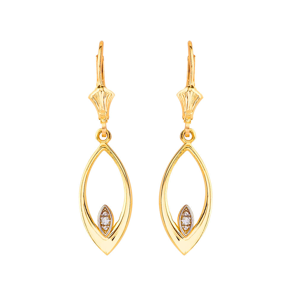 Filigree Two-Tone Diamond Teardrop Leverback Earrings