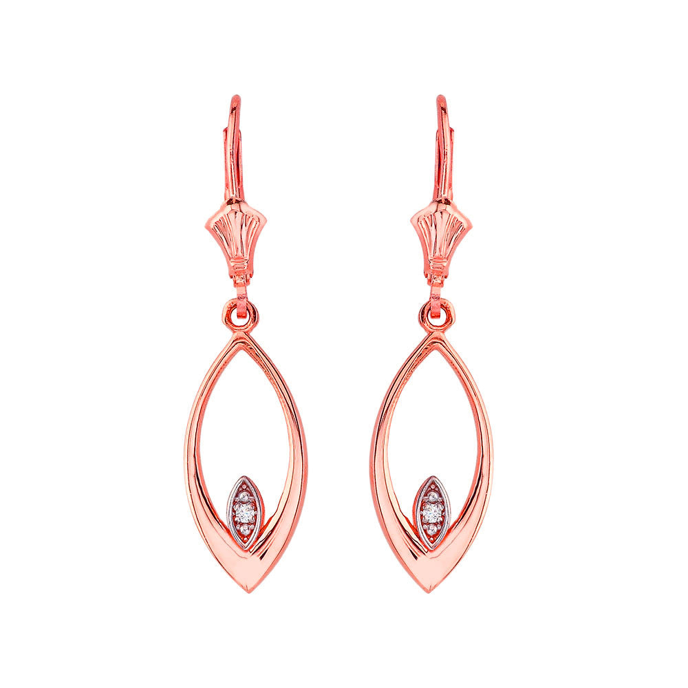 Filigree Two-Tone Diamond Teardrop Leverback Earrings, view 2