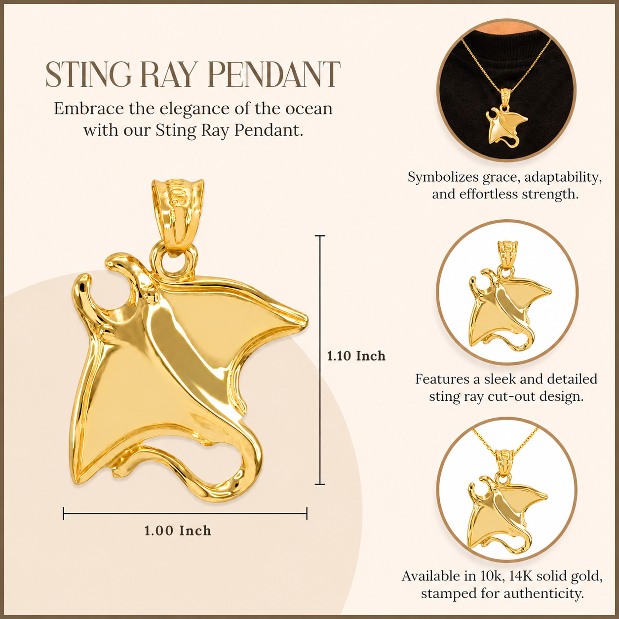 Fine Gold Sting Ray Pendant Necklace, view 7