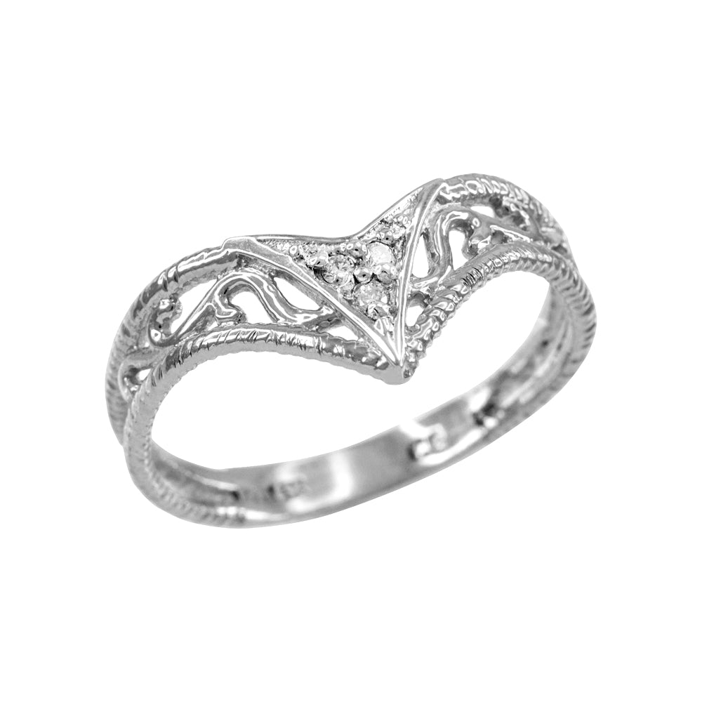 Fine Sterling Silver Filigree Chevron CZ Ring for Women