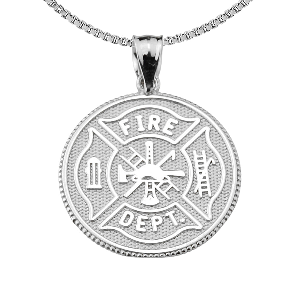 Firefighter Maltese Cross Pendant Necklace With Prayer Blessing in Sterling Silver
