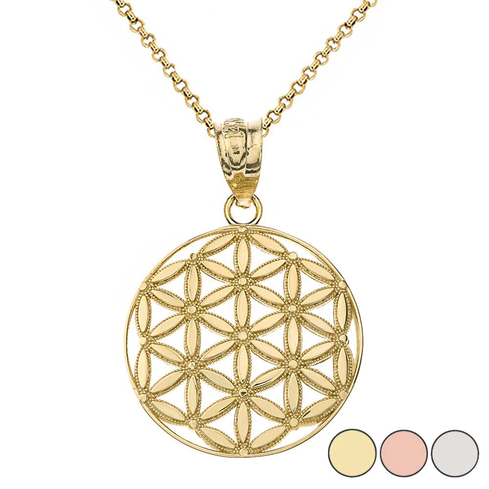 Flower of Life Sacred Geometry Pendant Necklace in Gold