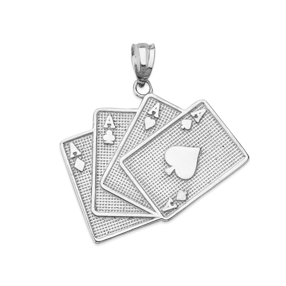 Four of a Kind Aces Card Pendant Necklace in Sterling Silver, view 2