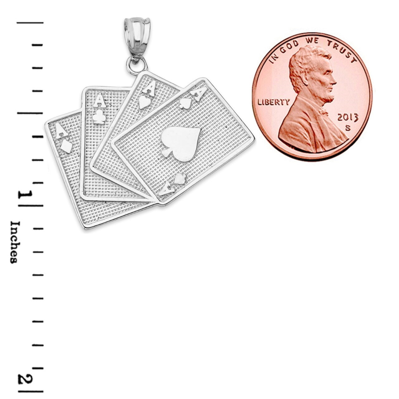 Four of a Kind Aces Card Pendant Necklace in Sterling Silver, view 3