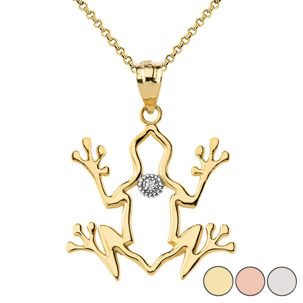 Frog Outline Solitaire Pendant Necklace in Gold