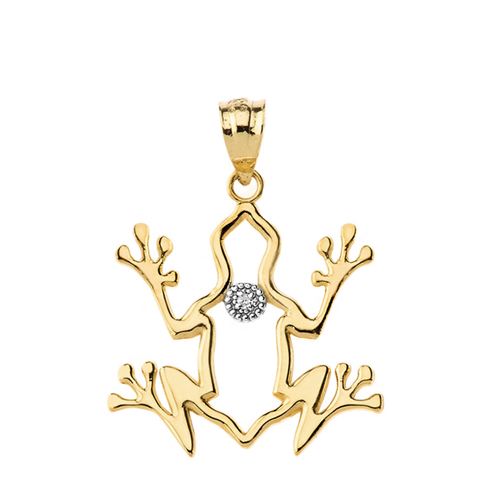Frog Outline Solitaire Pendant Necklace in Gold, view 2