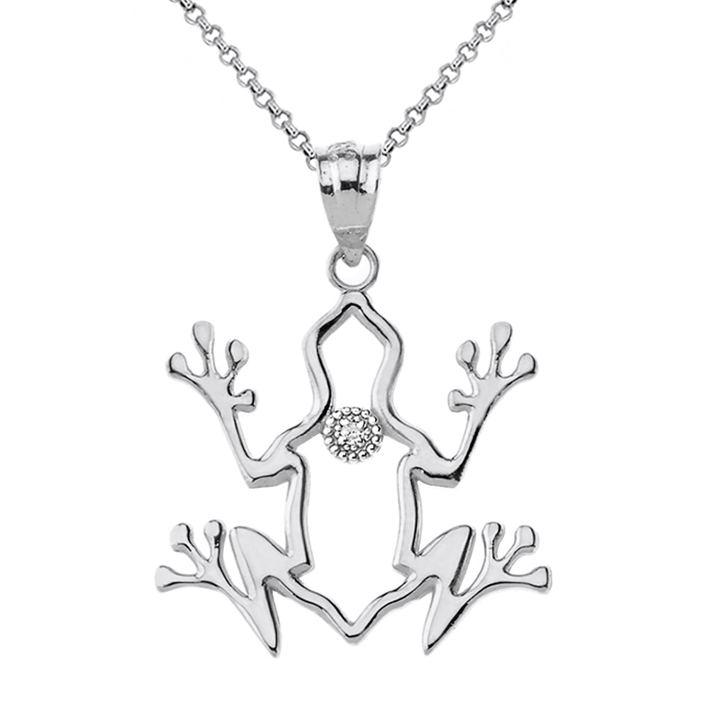 Frog Outline Solitaire Pendant Necklace in Gold, view 7