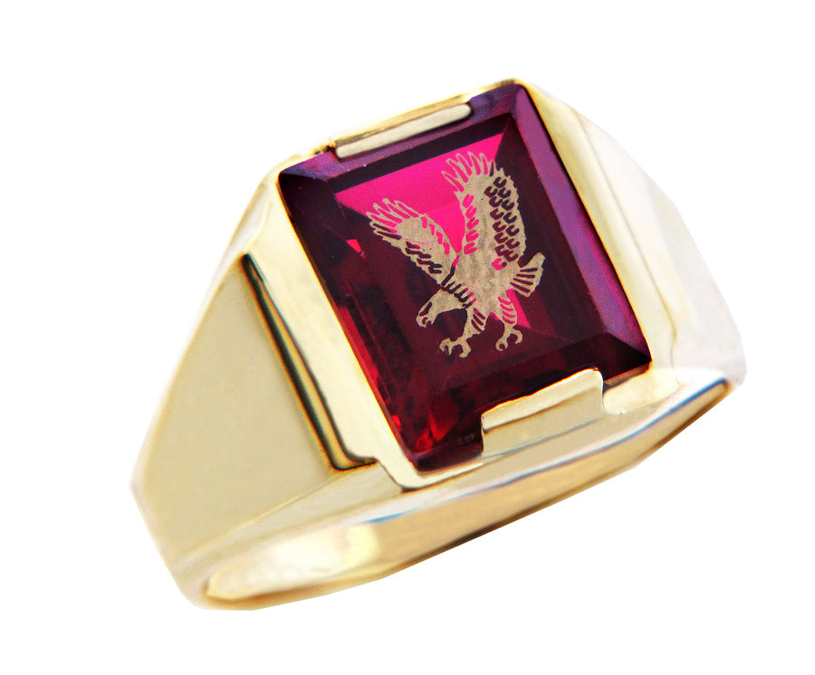 Garnet Red Stone and Gold Eagle Ring