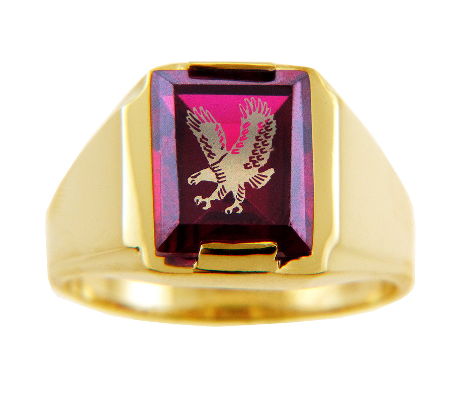 Garnet Red Stone and Gold Eagle Ring, view 2