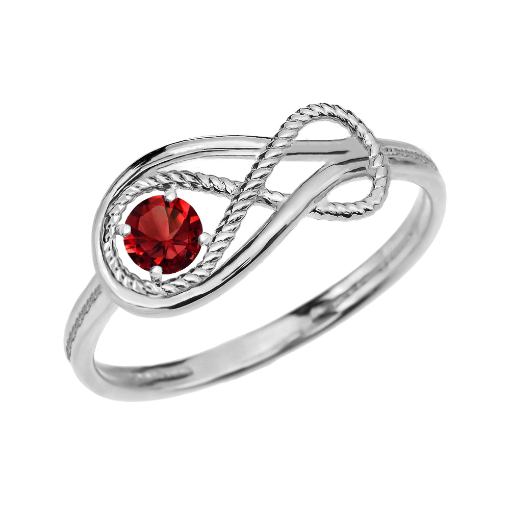 Garnet Rope Infinity White Gold Ring