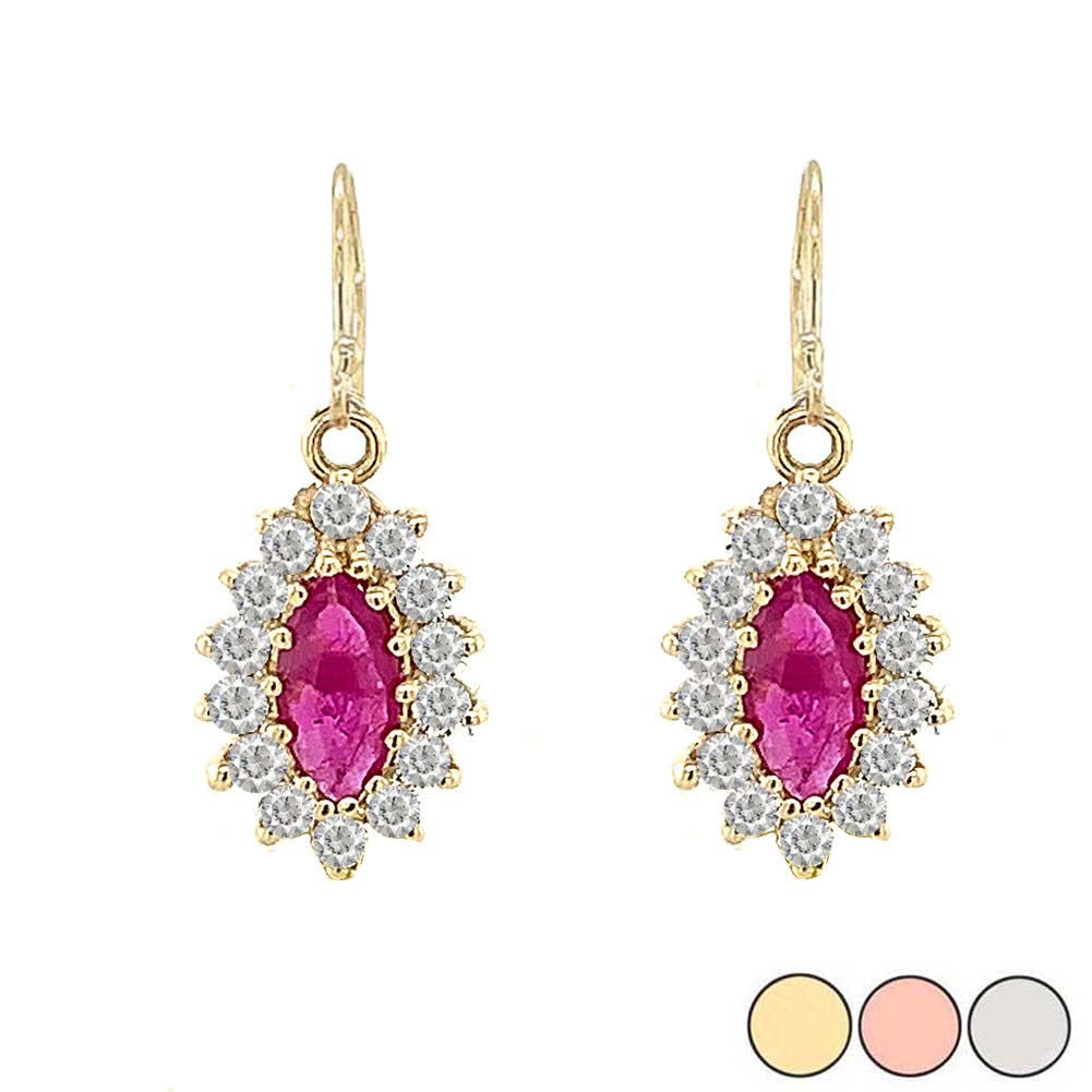 Genuine Ruby Marquise-Shaped Fancy Dangle Earrings in Gold