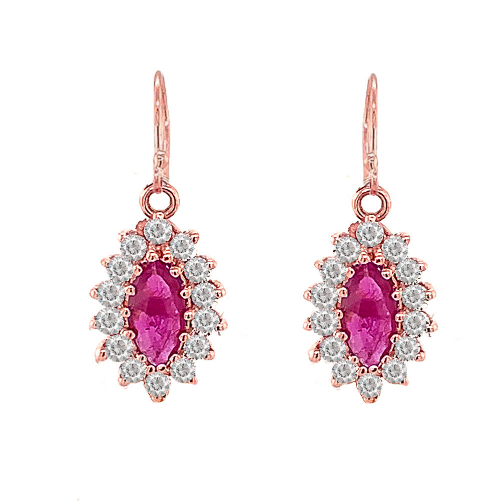 Genuine Ruby Marquise-Shaped Fancy Dangle Earrings in Gold, view 2