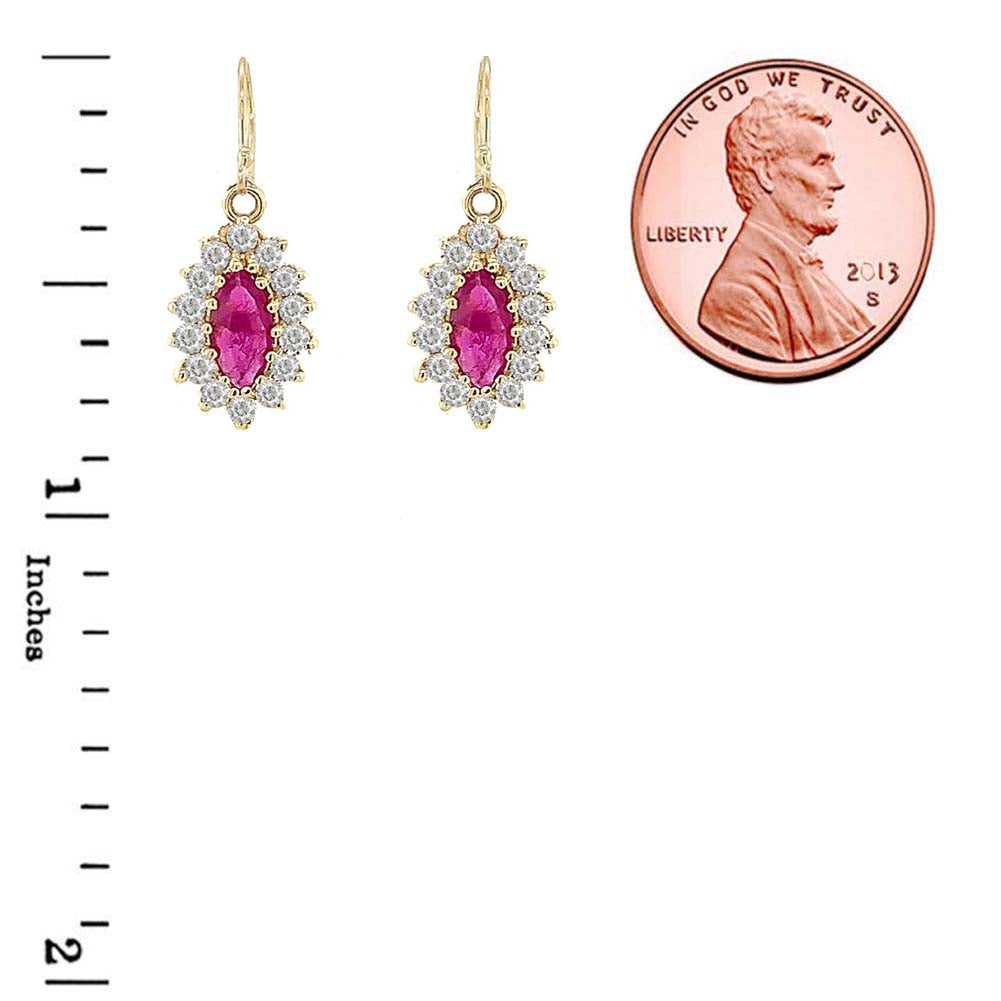Genuine Ruby Marquise-Shaped Fancy Dangle Earrings in Gold, view 4