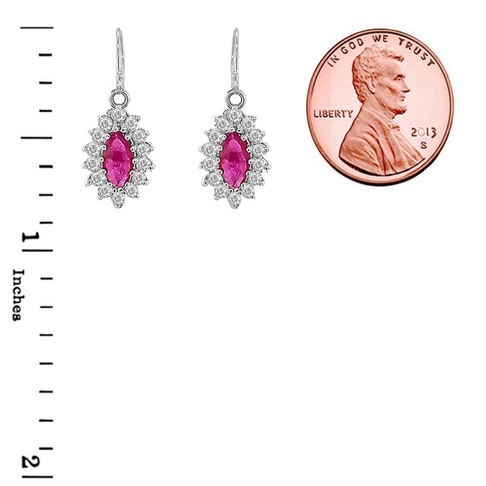 Genuine Ruby Marquise-Shaped Fancy Dangle Earrings in Gold, view 6