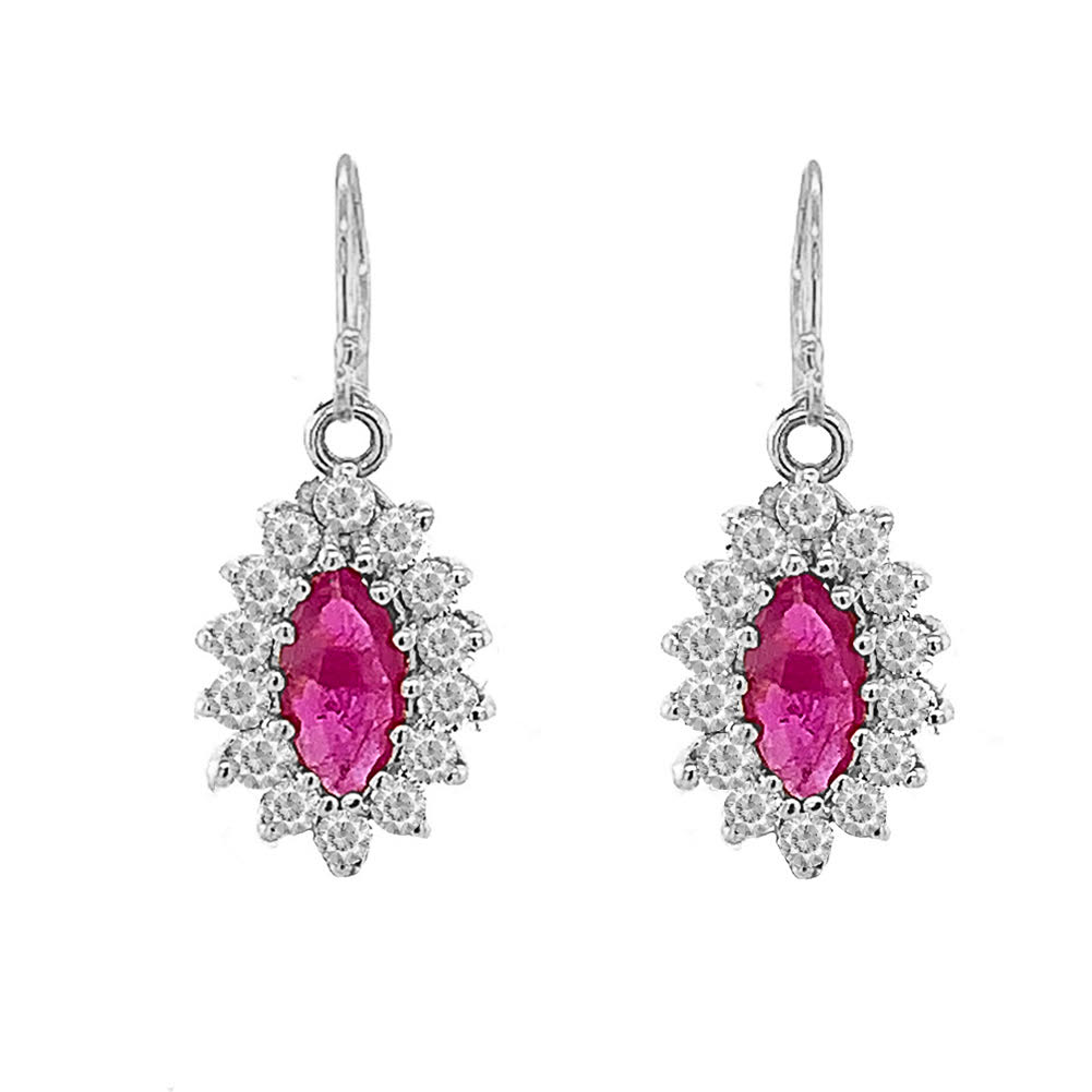 Genuine Ruby Marquise-Shaped Fancy Dangle Earrings in Sterling Silver
