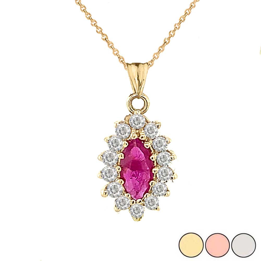 Genuine Ruby Marquise-Shaped Fancy Pendant Necklace in Gold