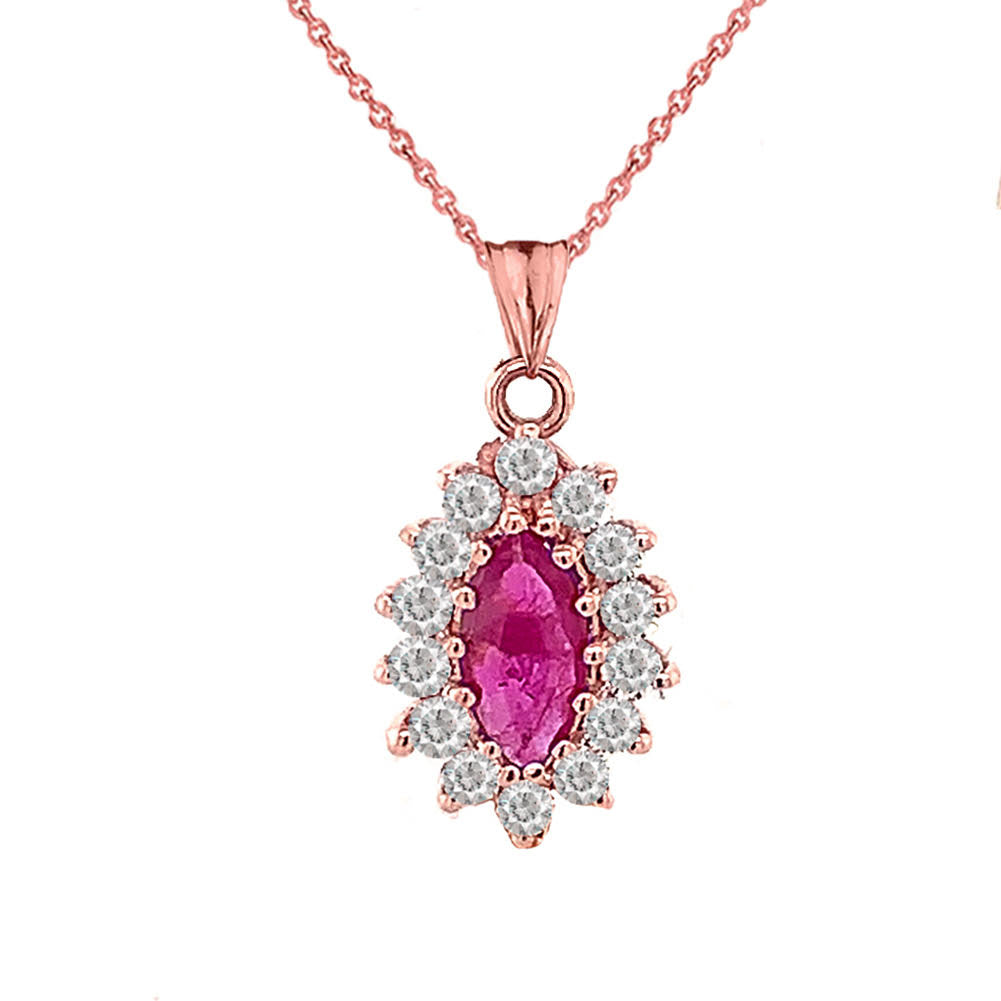 Genuine Ruby Marquise-Shaped Fancy Pendant Necklace in Gold, view 2
