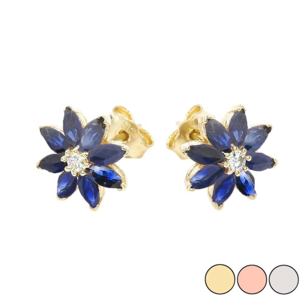 Genuine Sapphire and Diamond Daisy Stud Earrings