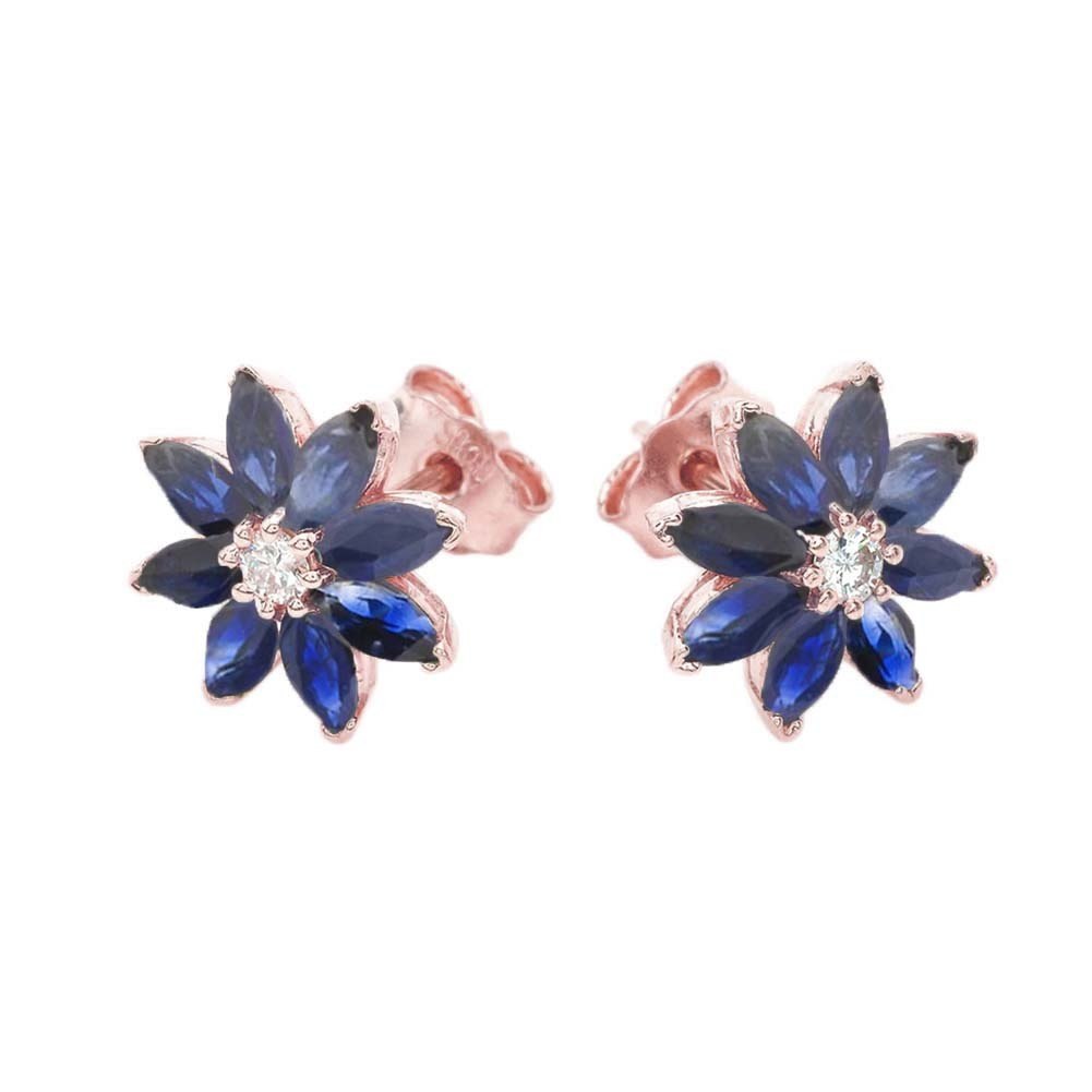 Genuine Sapphire and Diamond Daisy Stud Earrings, view 2