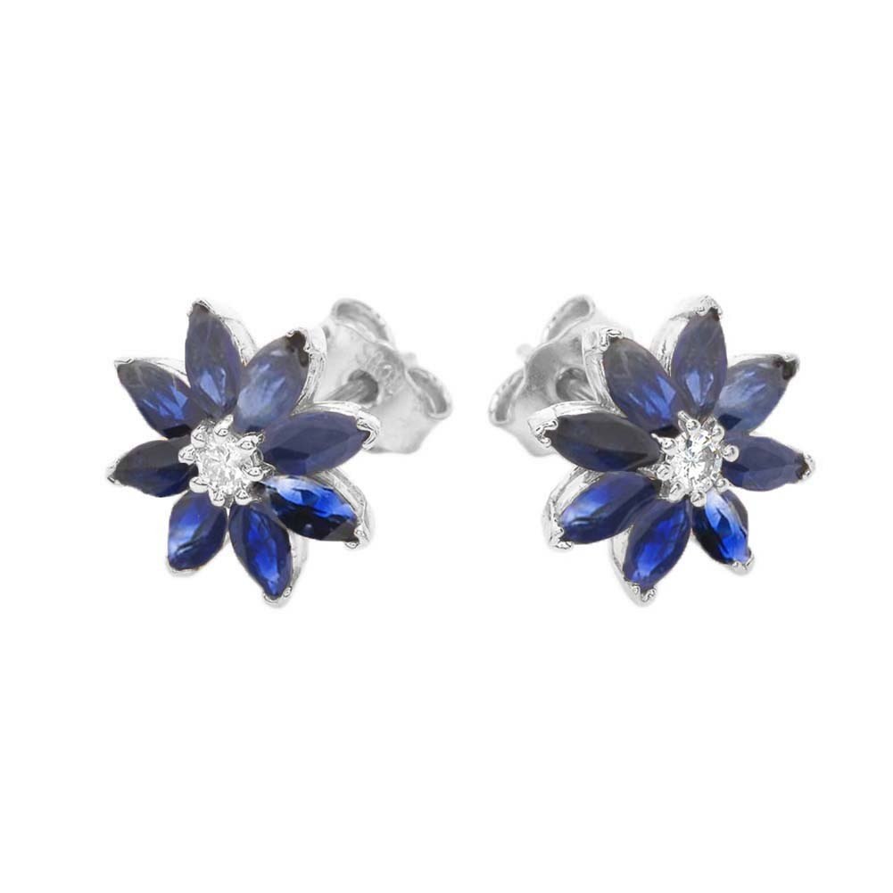 Genuine Sapphire and Diamond Daisy Stud Earrings, view 3
