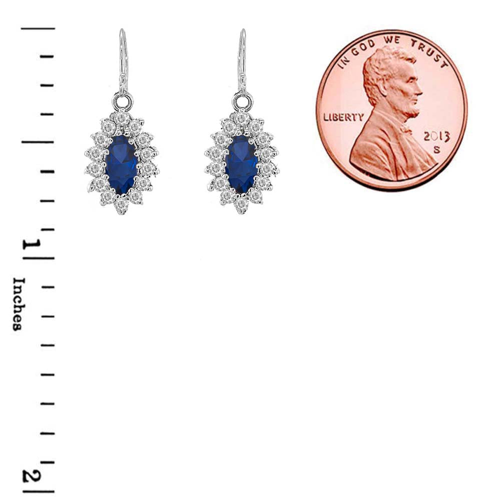 Genuine Sapphire Marquise-Shaped Fancy Dangle Earrings in Sterling Silver, view 2