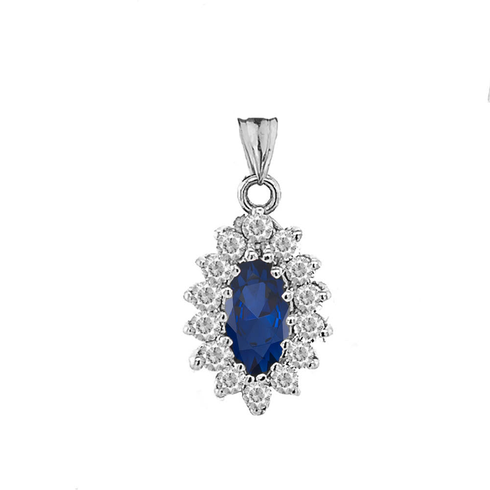 Genuine Sapphire Marquise-Shaped Fancy Pendant Necklace in Sterling Silver, view 2