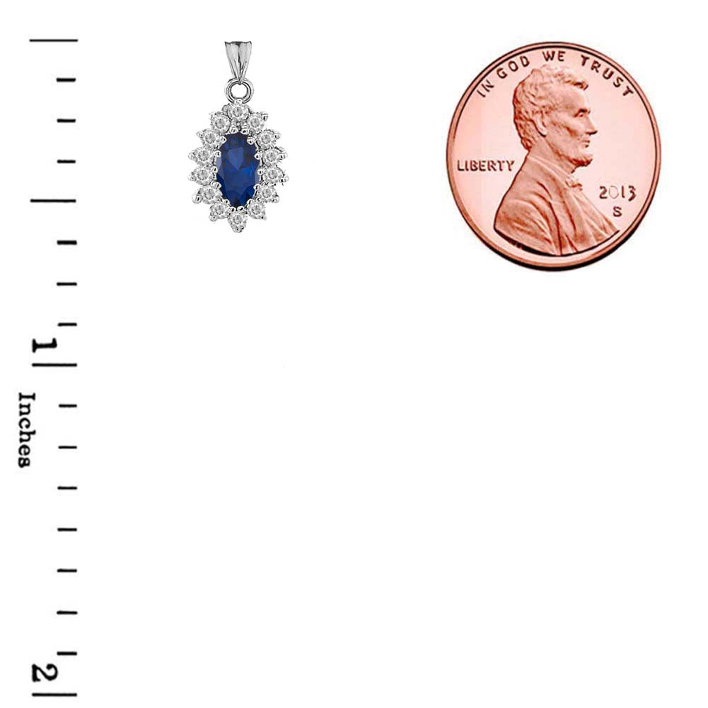 Genuine Sapphire Marquise-Shaped Fancy Pendant Necklace in Sterling Silver, view 3