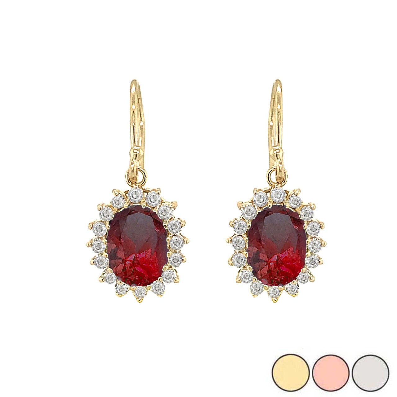 Genuine Stone Oval-Shaped Fancy Dangle Earrings in Gold