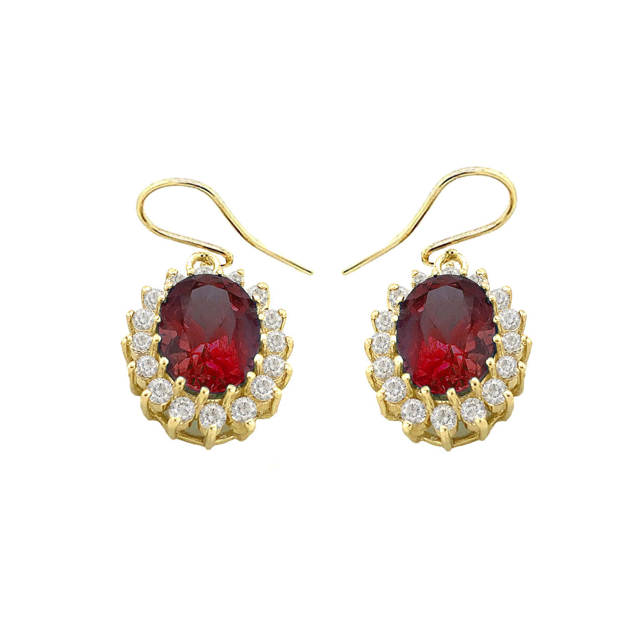 Genuine Stone Oval-Shaped Fancy Dangle Earrings in Gold, view 2