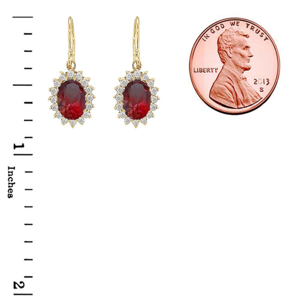 Genuine Stone Oval-Shaped Fancy Dangle Earrings in Gold, view 3