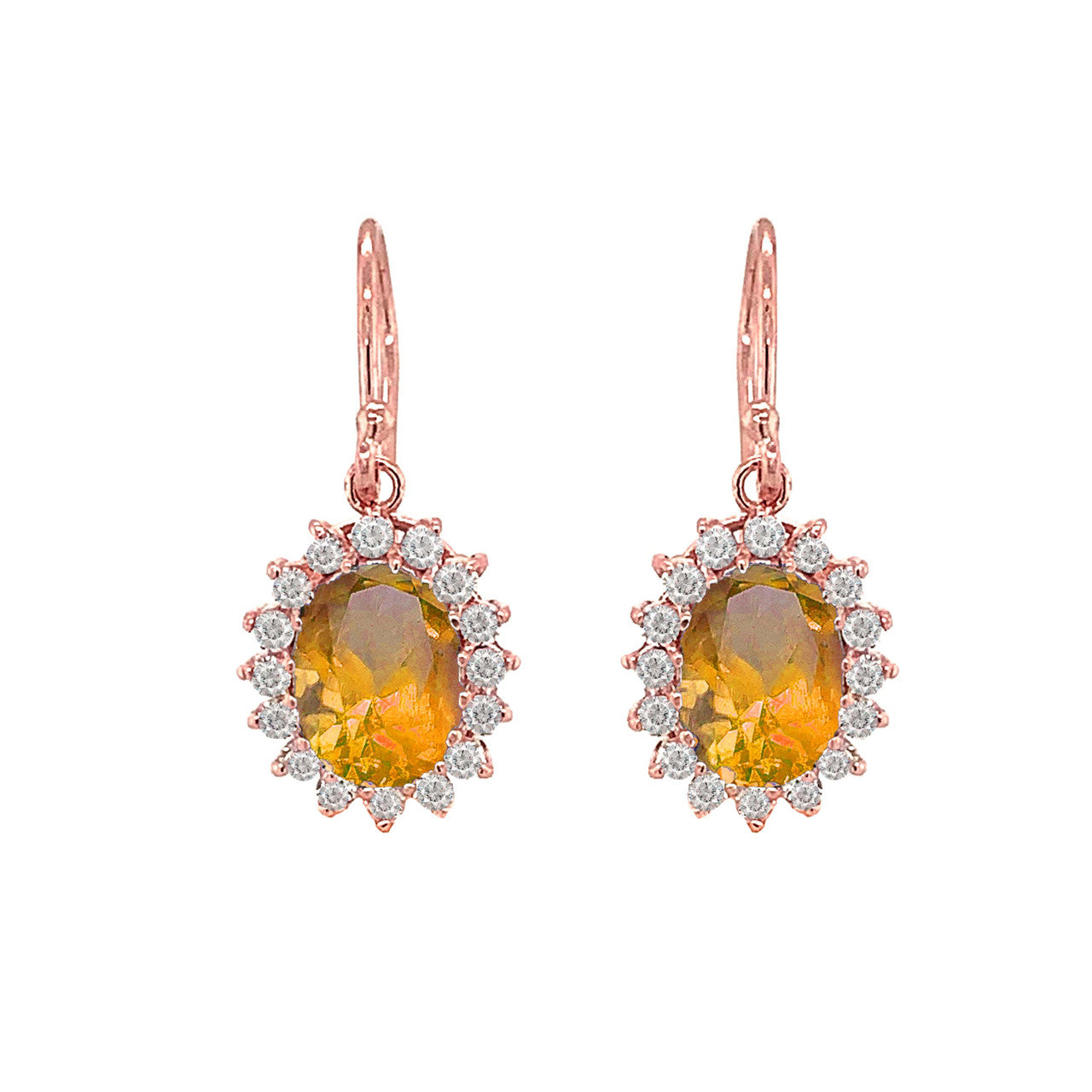 Genuine Stone Oval-Shaped Fancy Dangle Earrings in Gold, view 14