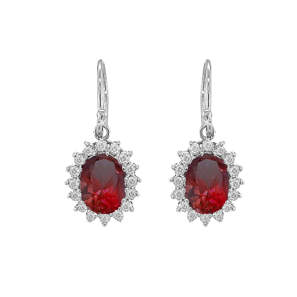 Genuine Stones Oval-Shaped Fancy Dangle Earrings in Sterling Silver