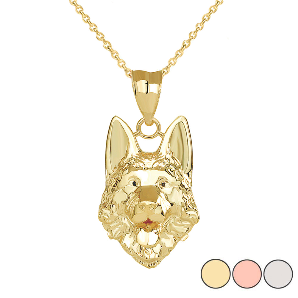 German Shepherd Head Pendant Necklace in Gold
