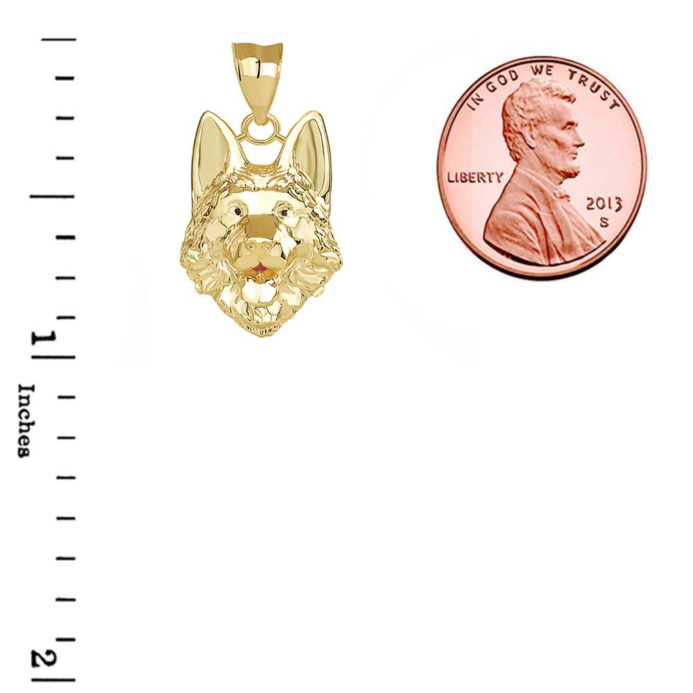German Shepherd Head Pendant Necklace in Gold, view 3