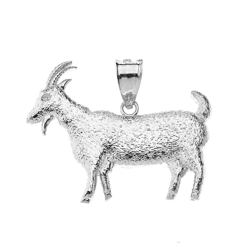 Goat Textured Charm Pendant Necklace in Sterling Silver, view 2