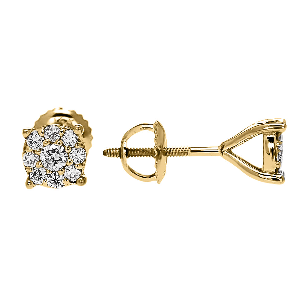 Gold 1/2 (0.5) Carat 14K Halo Diamond Cluster Stud Earrings (Medium)
