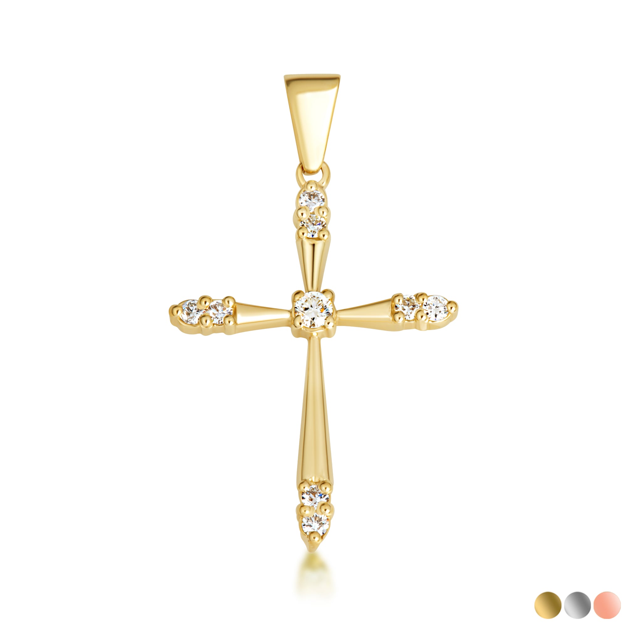Gold 1/2 ct CZ Cross Pendant Necklace
