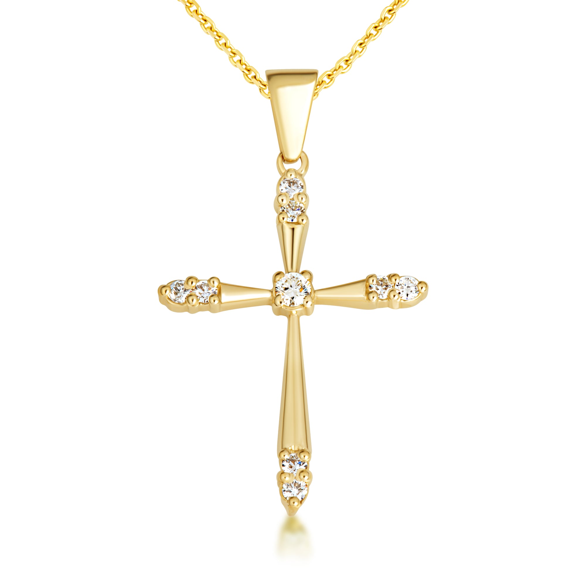 Gold 1/2 ct CZ Cross Pendant Necklace, view 2