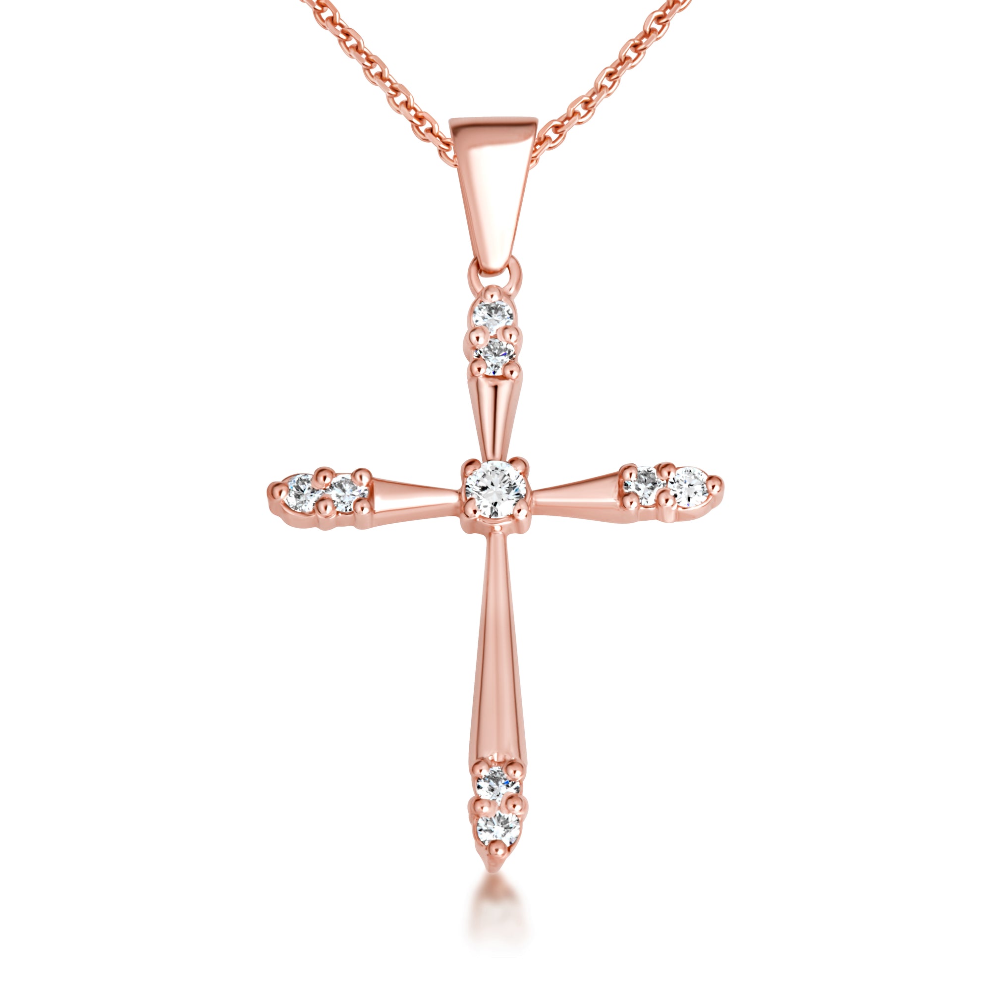 Gold 1/2 ct CZ Cross Pendant Necklace, view 3
