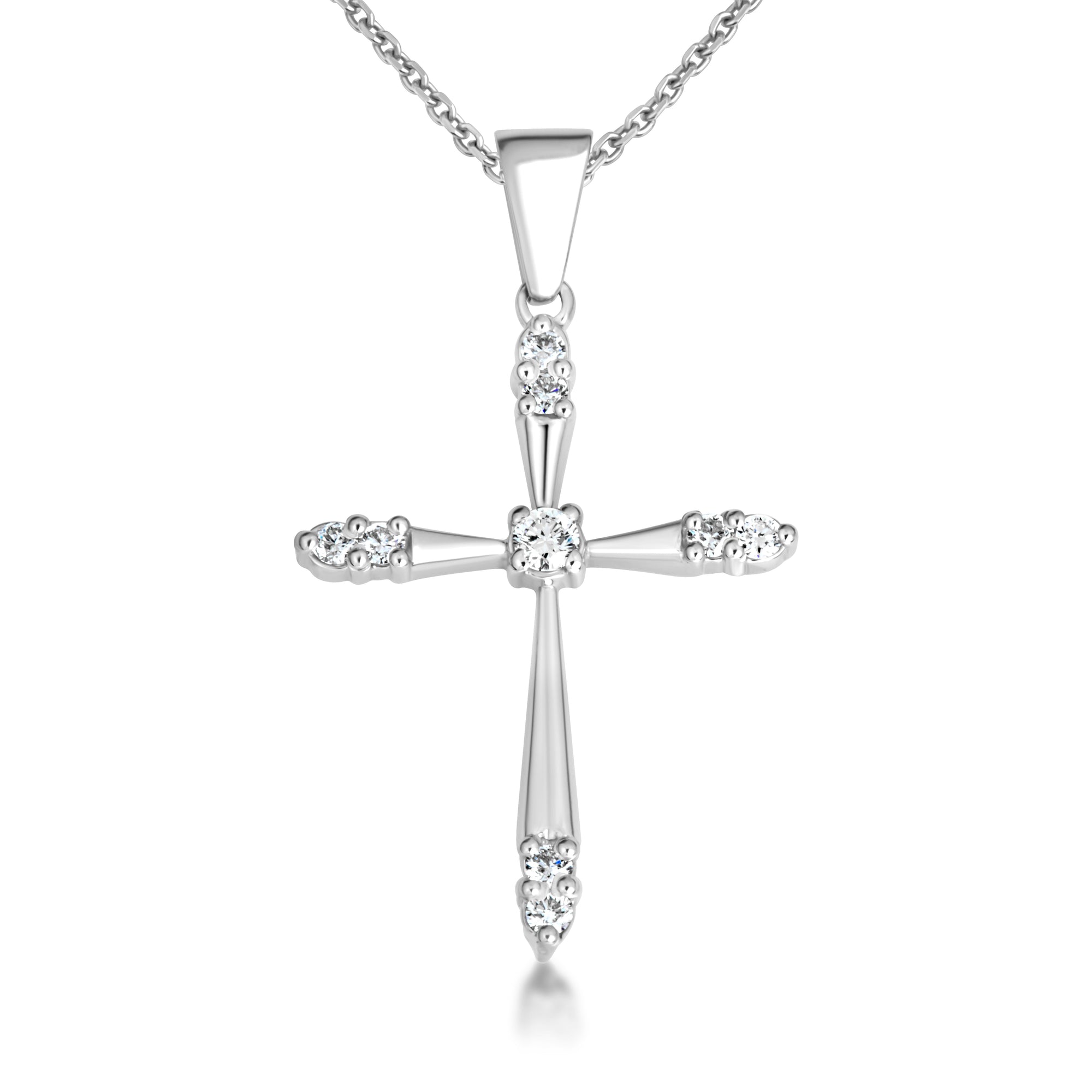 Gold 1/2 ct CZ Cross Pendant Necklace, view 4